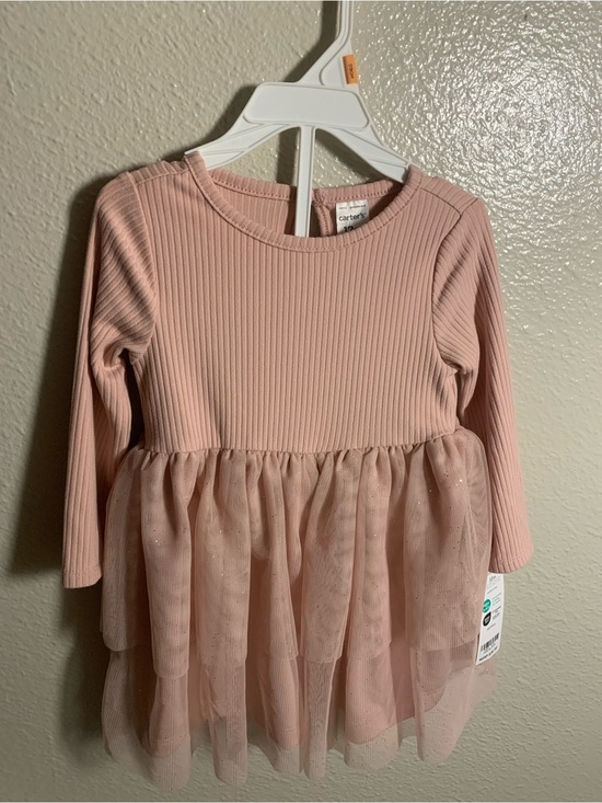 Carter's Other - Carter's Blush Pink Ribbed Long-Sleeve Tulle Dress